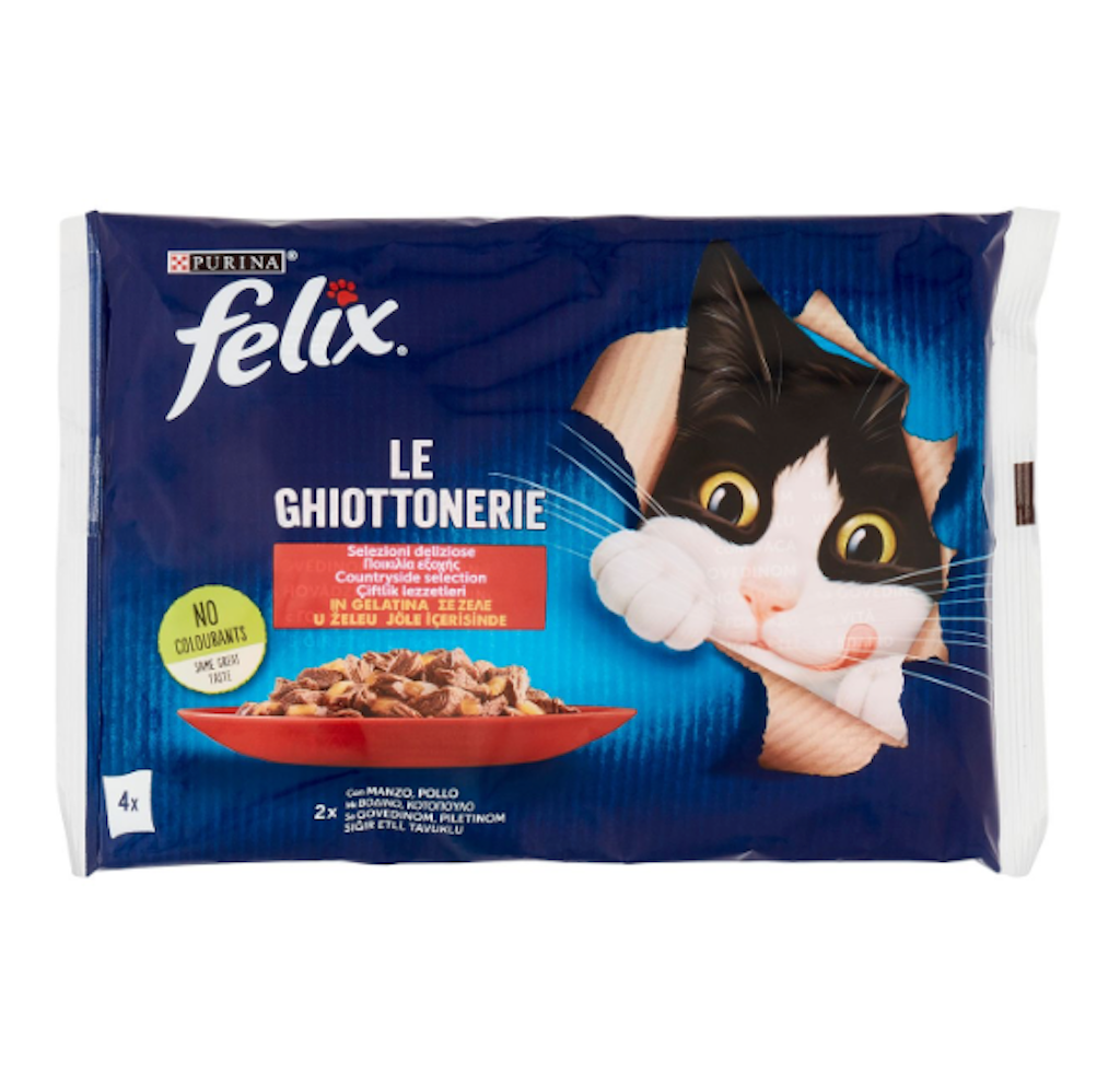 Purina Felix, Le Ghiottonerie, mit Rind und Huhn, 4x85 gr