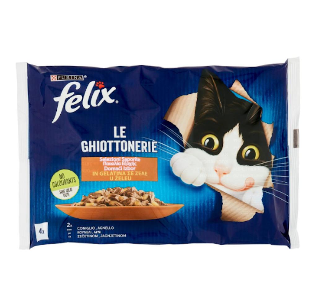 Purina Felix, Le Ghiottonerie, mit Kaninchen und Lamm, 4x85 gr