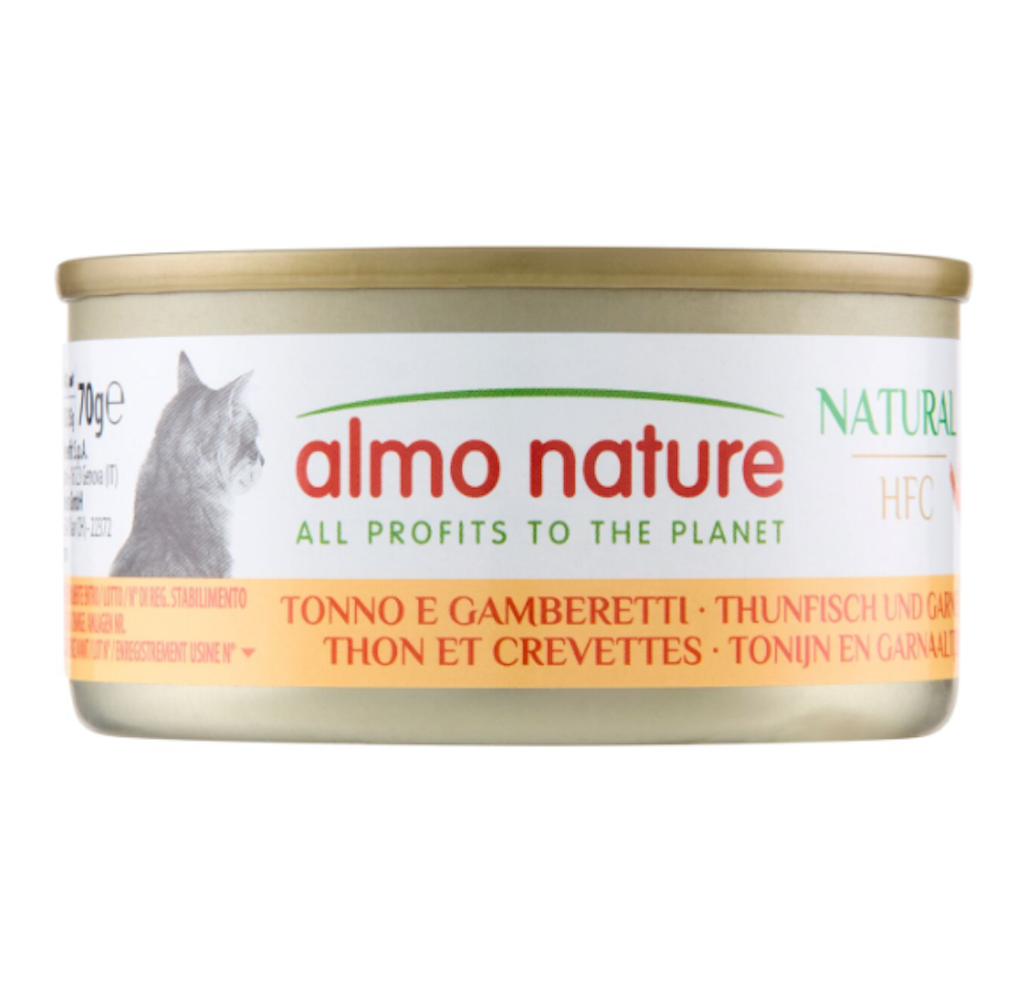 Almo Nature, Nassfutter mit Thunfisch und Garnelen, 70gr.
