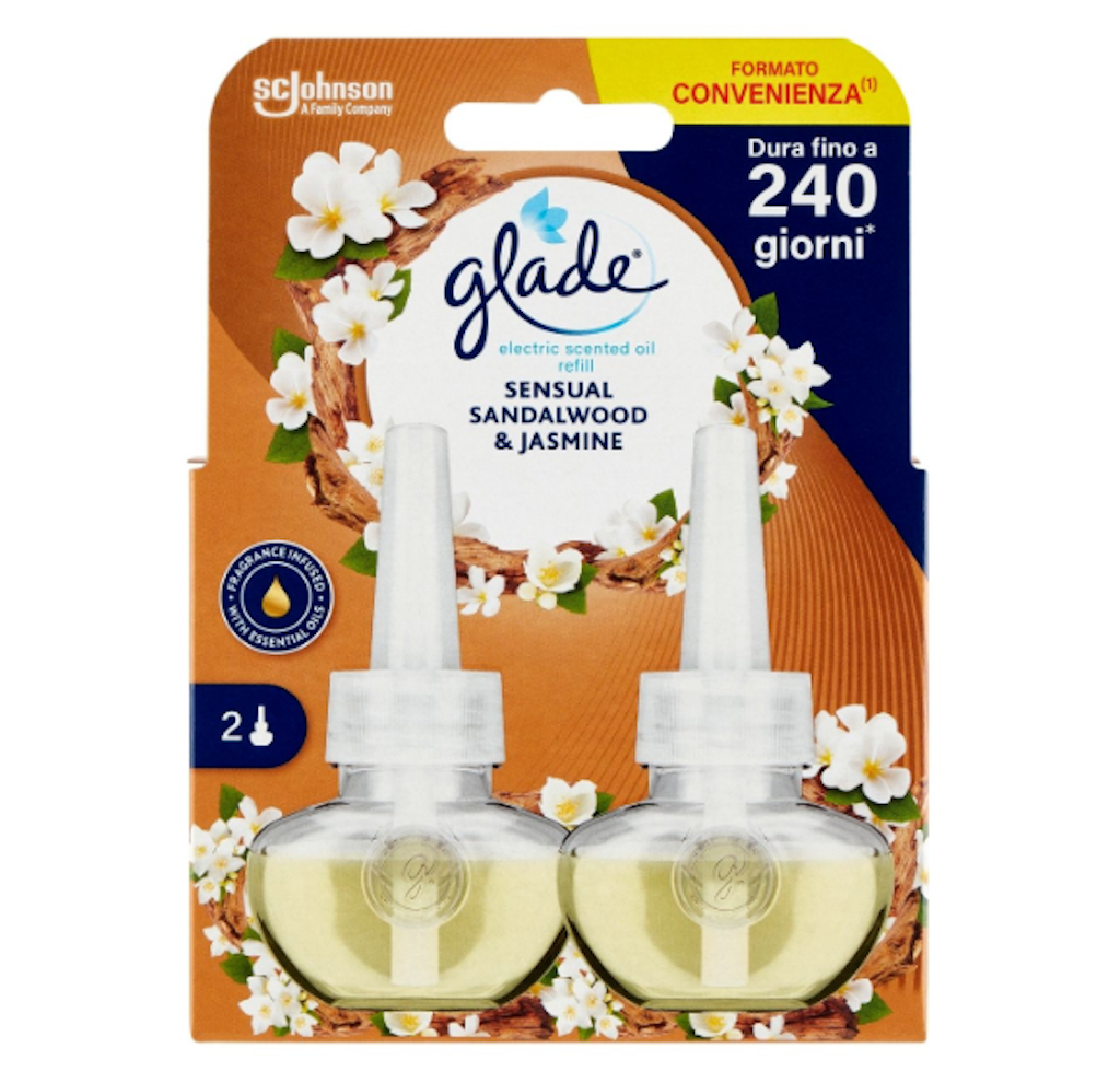 Glade, 2x Nachfüllpackung für Elektrischer Raumduftspender, Sandalholz und Jasmin