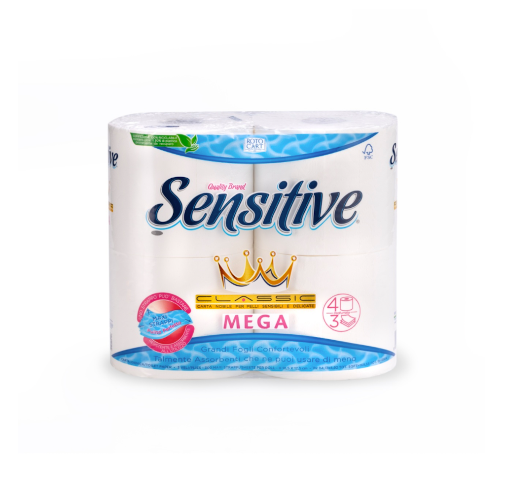Sensitive, Mega, Wc papier, 3 Lagig, 4 Rollen