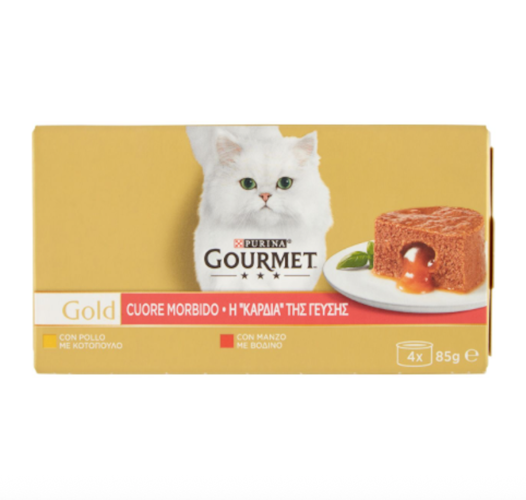 Purina, Gourmet Gold, weiches Herz, mit Rind und Huhn, 4x85 gr
