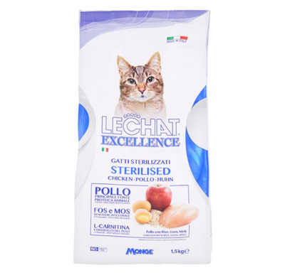Monge, Lechat Excellence, Sterilised, Huhn mit Reis, Eier und Apfel, 1.5 kg