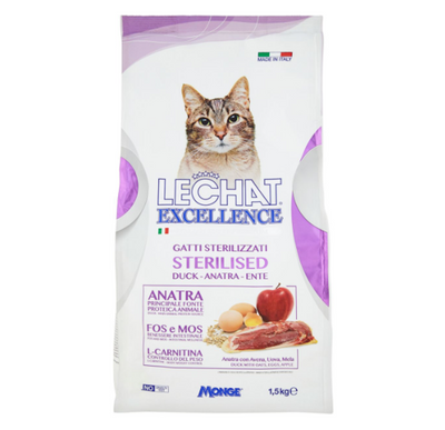 Monge, Lechat Excellence, Sterilised, Ente mit Eier und Apfel, 1.5 kg