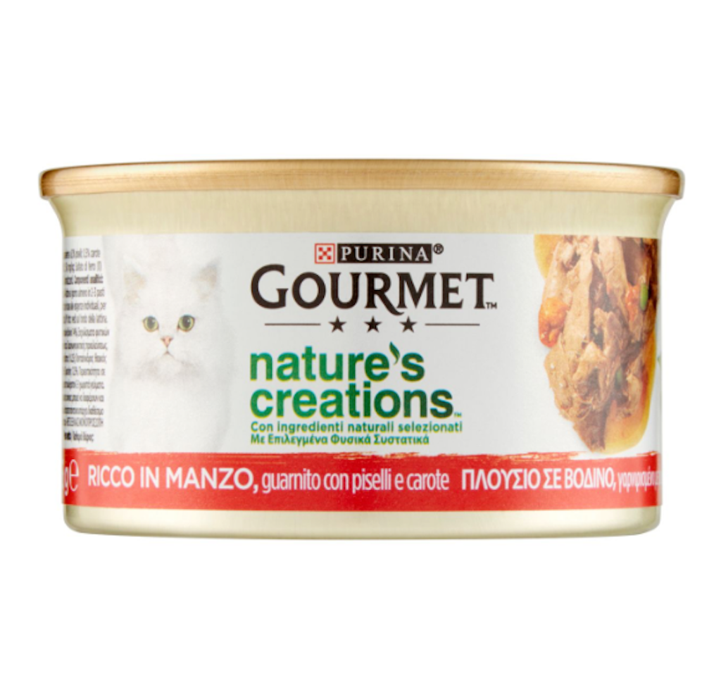 Purina, Gourmet Nature's Creations, Rind mit Erbsen und Karotten, 85gr.