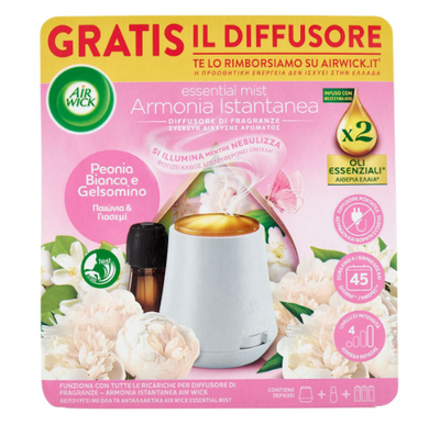 Air Wick, Duftdiffusor + 2 ätherische Öle mit dem Duft von weisser Pfingstrose und Jasmin