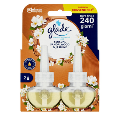 Glade, 2x Nachfüllpackung für Elektrischer Raumduftspender, Sandalholz und Jasmin