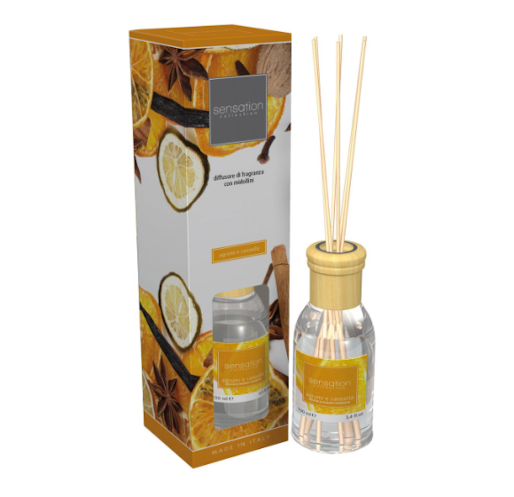 Sensation, Raumduft mit Stäbchen Zitrusfrüchte und Zimt, 100 ml