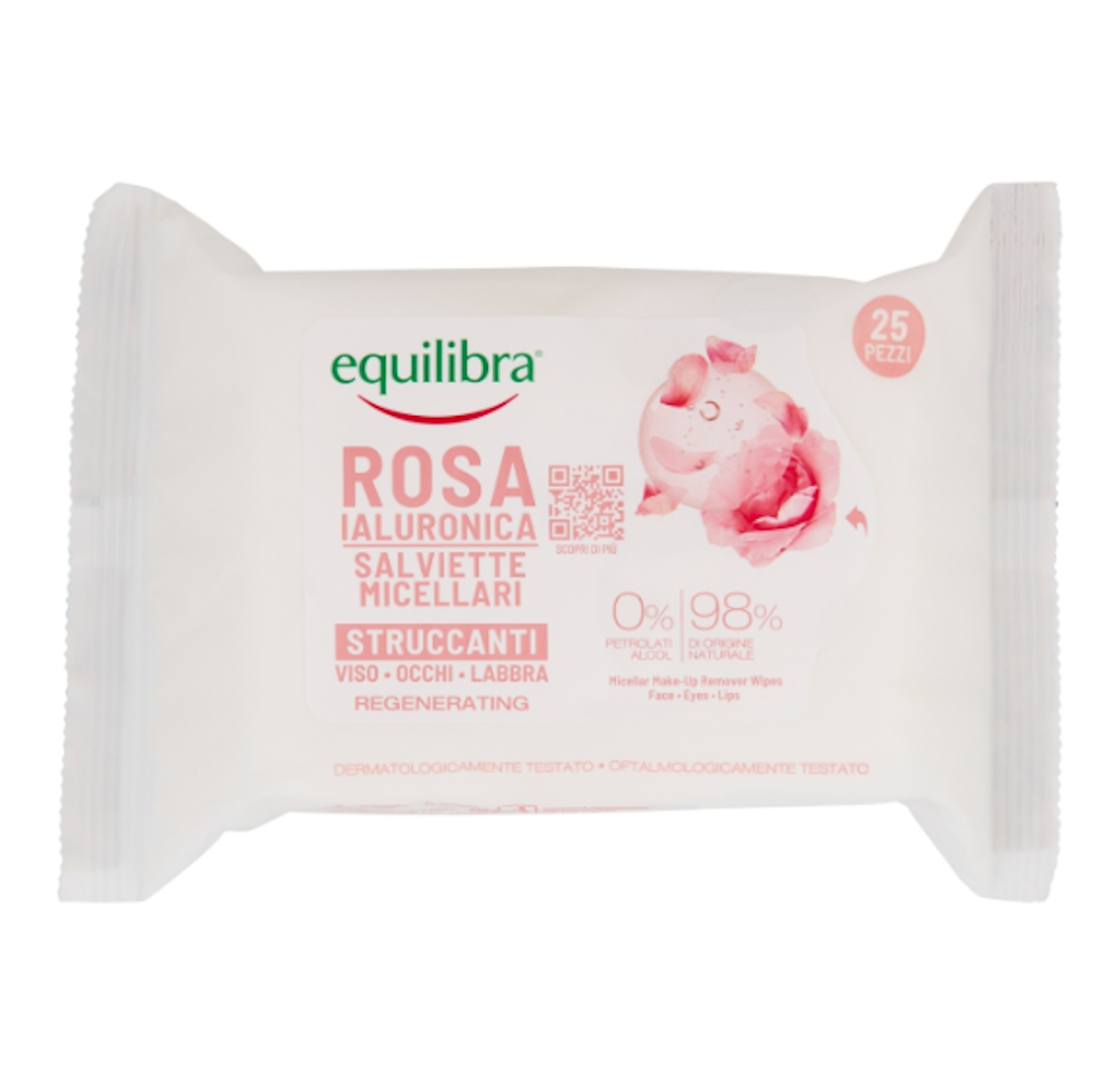 Equilibra, Feuchttücher zum Abschminken, Rosenwasser, 25 Stk.