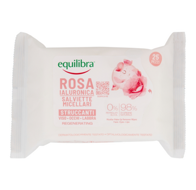 Equilibra, Feuchttücher zum Abschminken, Rosenwasser, 25 Stk.